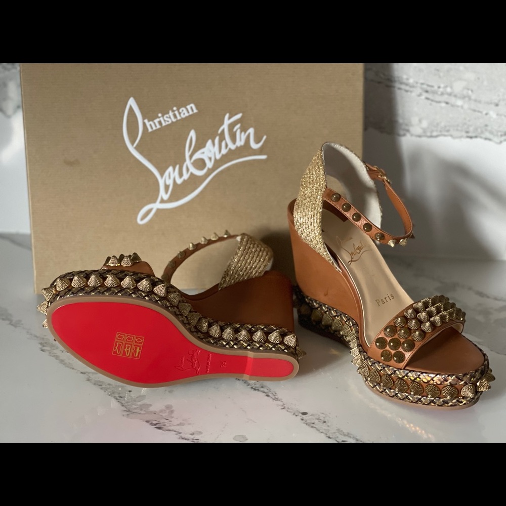 🔥🔥sold🔥🔥 Christian Louboutin Brown Cordorella Sandal Wedge - Picture 3 of 9